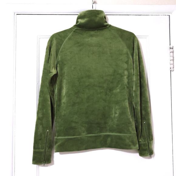 Vintage BCBG Rhinestone Spellout Green Velour Full Zip Hoodie Jacket S y2k - Picture 7 of 7